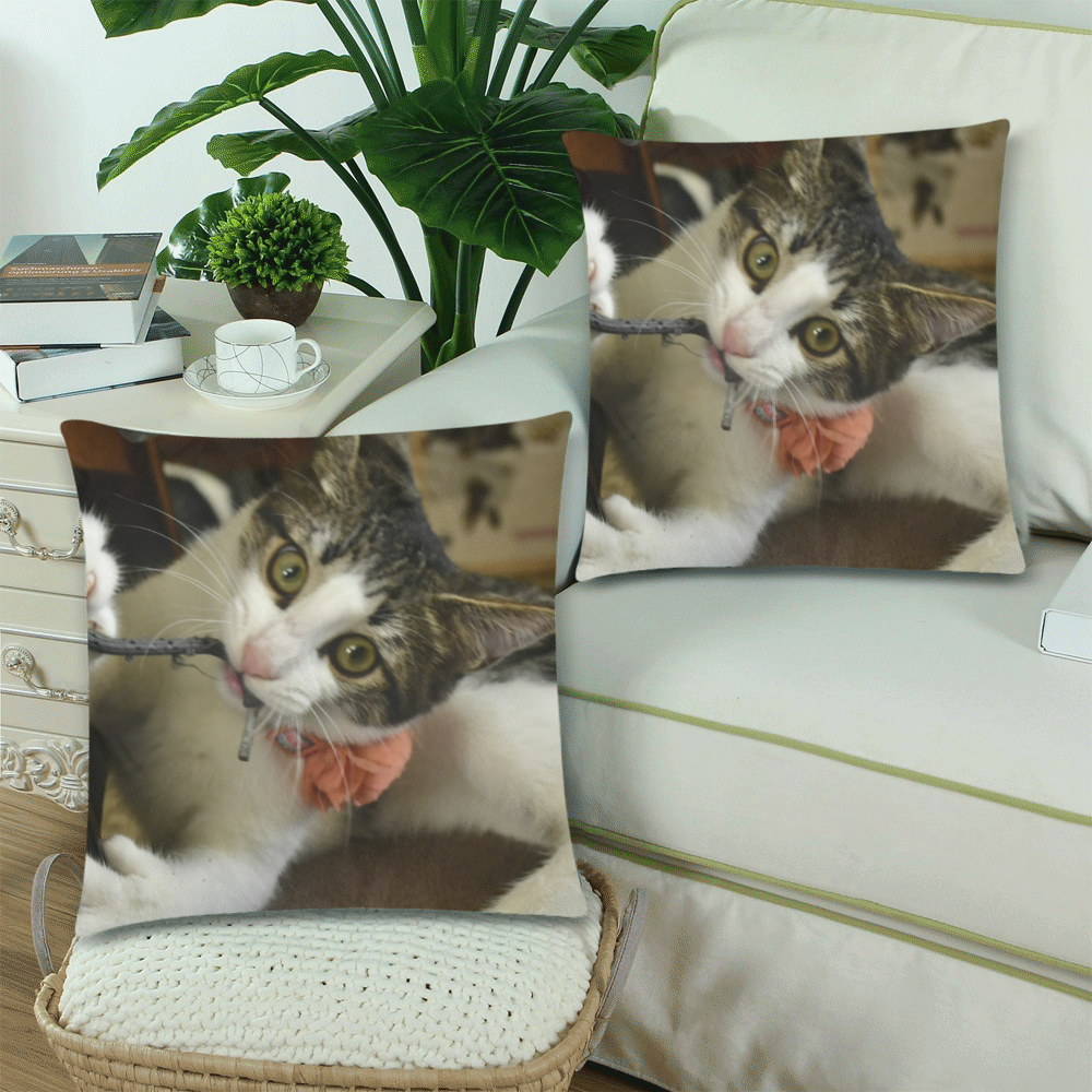 The cat Dante plays with string in Isabela Puerto Rico - ID:DSC0504 Custom Zippered Pillow Cases 18"x 18" (Twin Sides) (Set of 2)