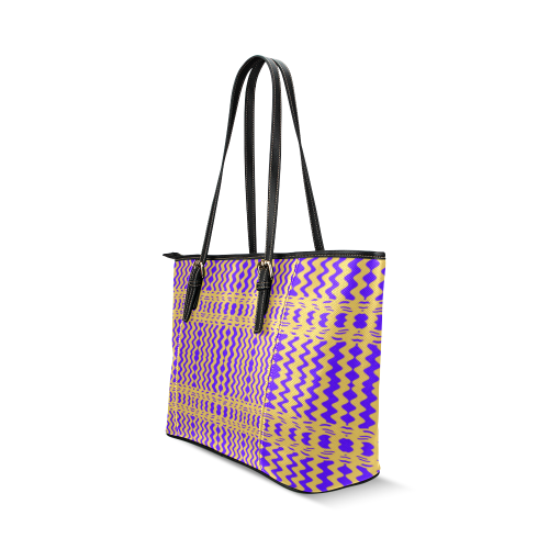 Purple Yellow Modern  Waves Lines Leather Tote Bag/Small (Model 1640)