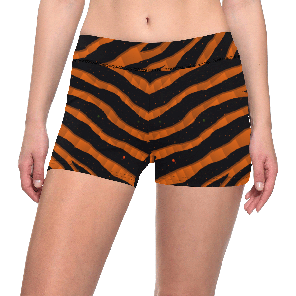 Ripped SpaceTime Stripes - Orange Women's All Over Print Short Leggings (Model L28)