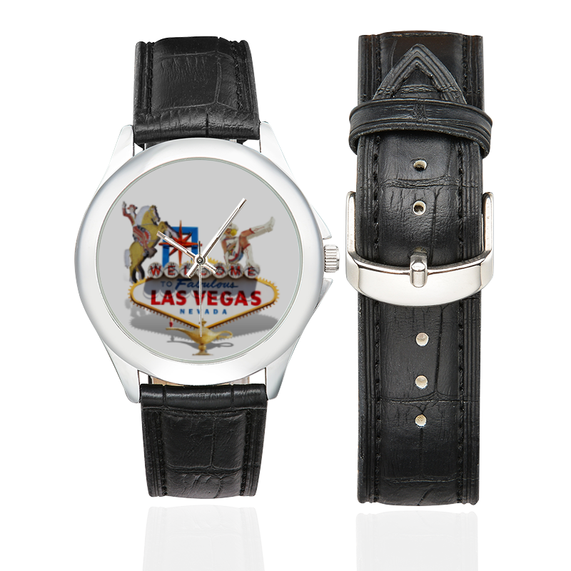 Las Vegas Welcome Sign Women's Classic Leather Strap Watch(Model 203)