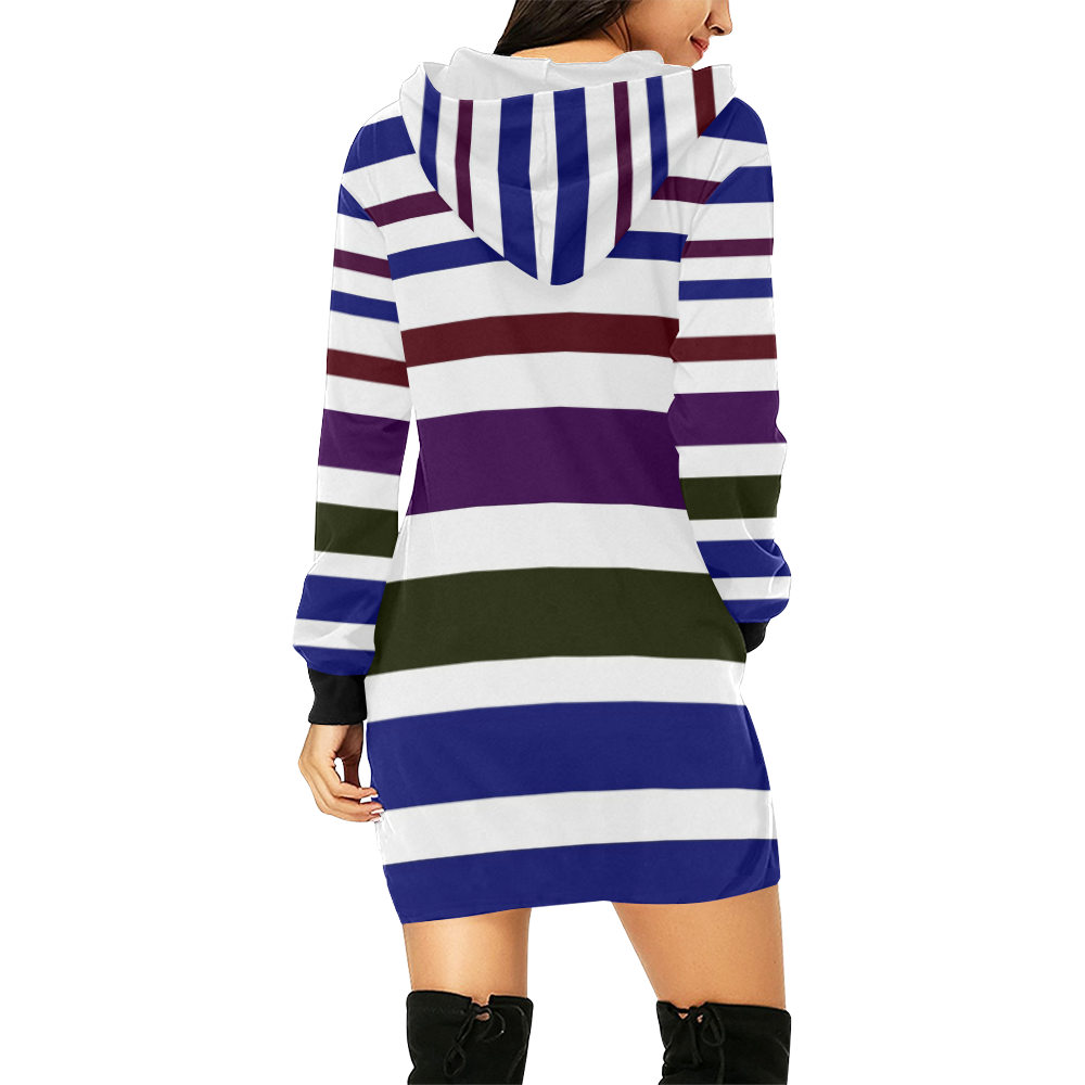 Blue lines hoodie with white All Over Print Hoodie Mini Dress (Model H27)