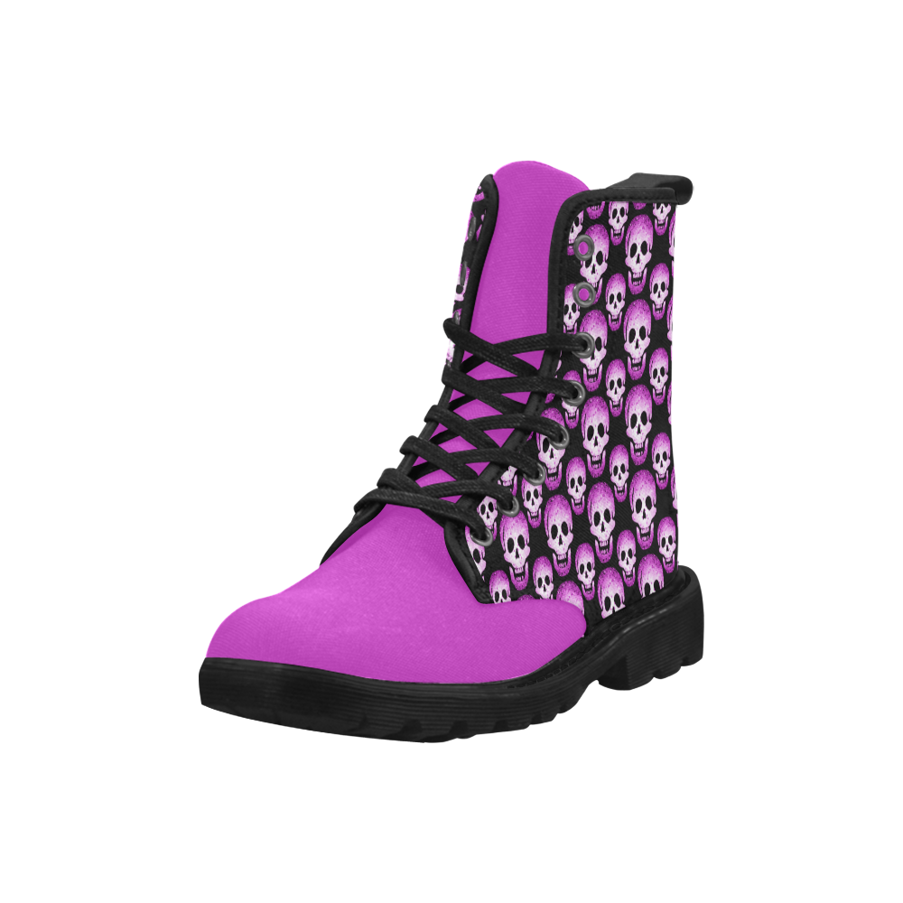 Pink with Skulls Halloween Cheeky Witch Martin Boots for Women (Black) (Model 1203H)