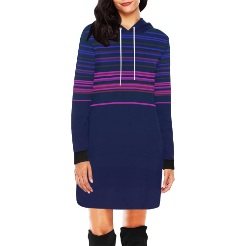 Hoodie blue with lines All Over Print Hoodie Mini Dress (Model H27)