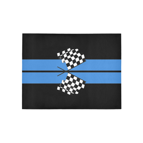 Checkered Flags, Race Car Stripe Black and Blue Area Rug 5'3''x4'