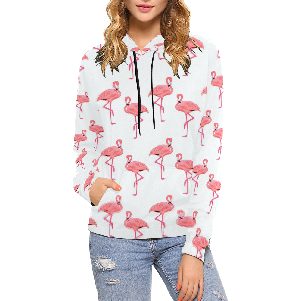 Pretty Pink Flamingos Pattern All Over Print Hoodie for Women (USA Size) (Model H13)