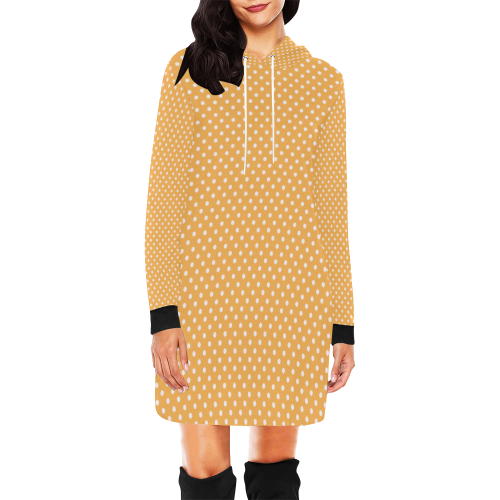Yellow orange polka dots All Over Print Hoodie Mini Dress (Model H27)