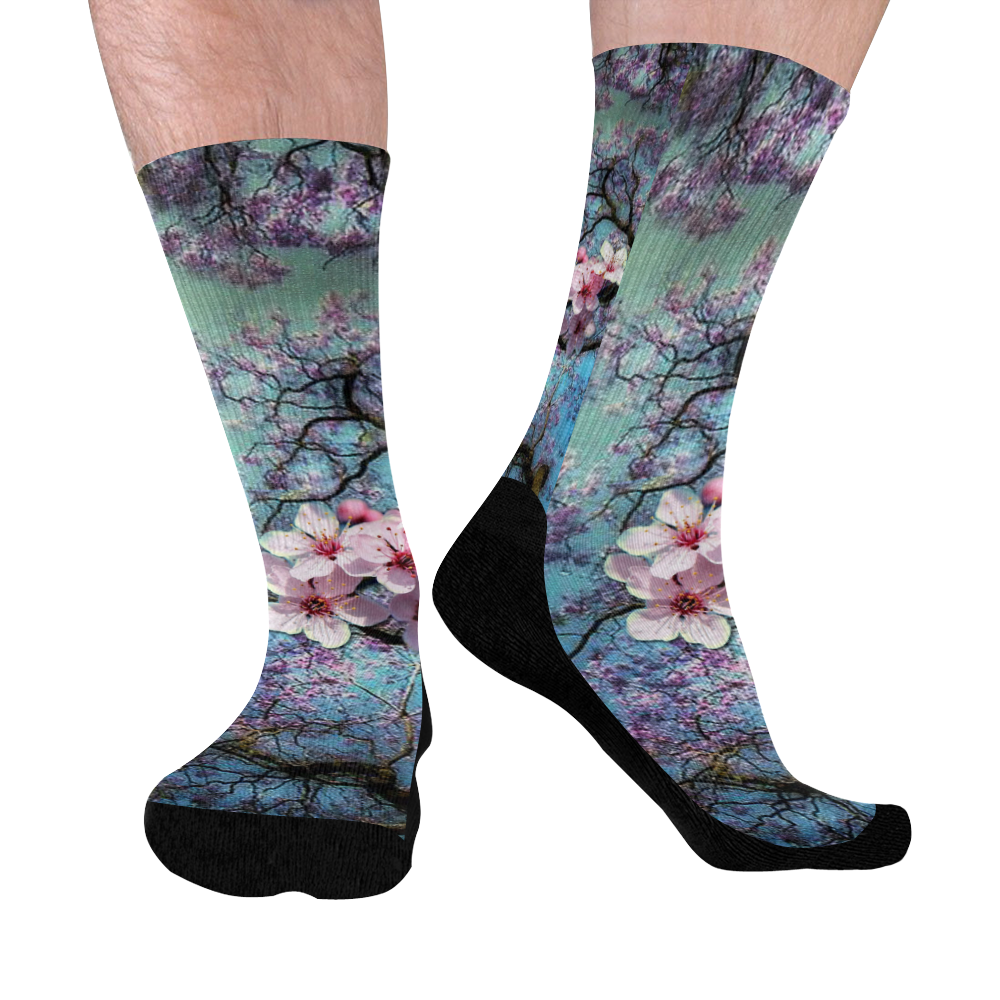 Cherry blossomL Mid-Calf Socks (Black Sole)