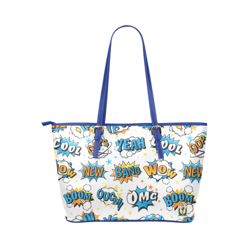 Fairlings Delight's Pop Art Collection- Comic Bubbles 53086wowboom3Blue Leather Tote Bag/Small Leather Tote Bag/Small (Model 1651)
