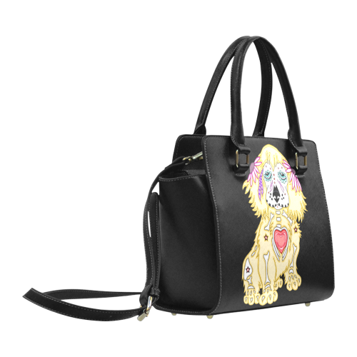 Cocker Spaniel Sugar Skull Black Classic Shoulder Handbag (Model 1653)