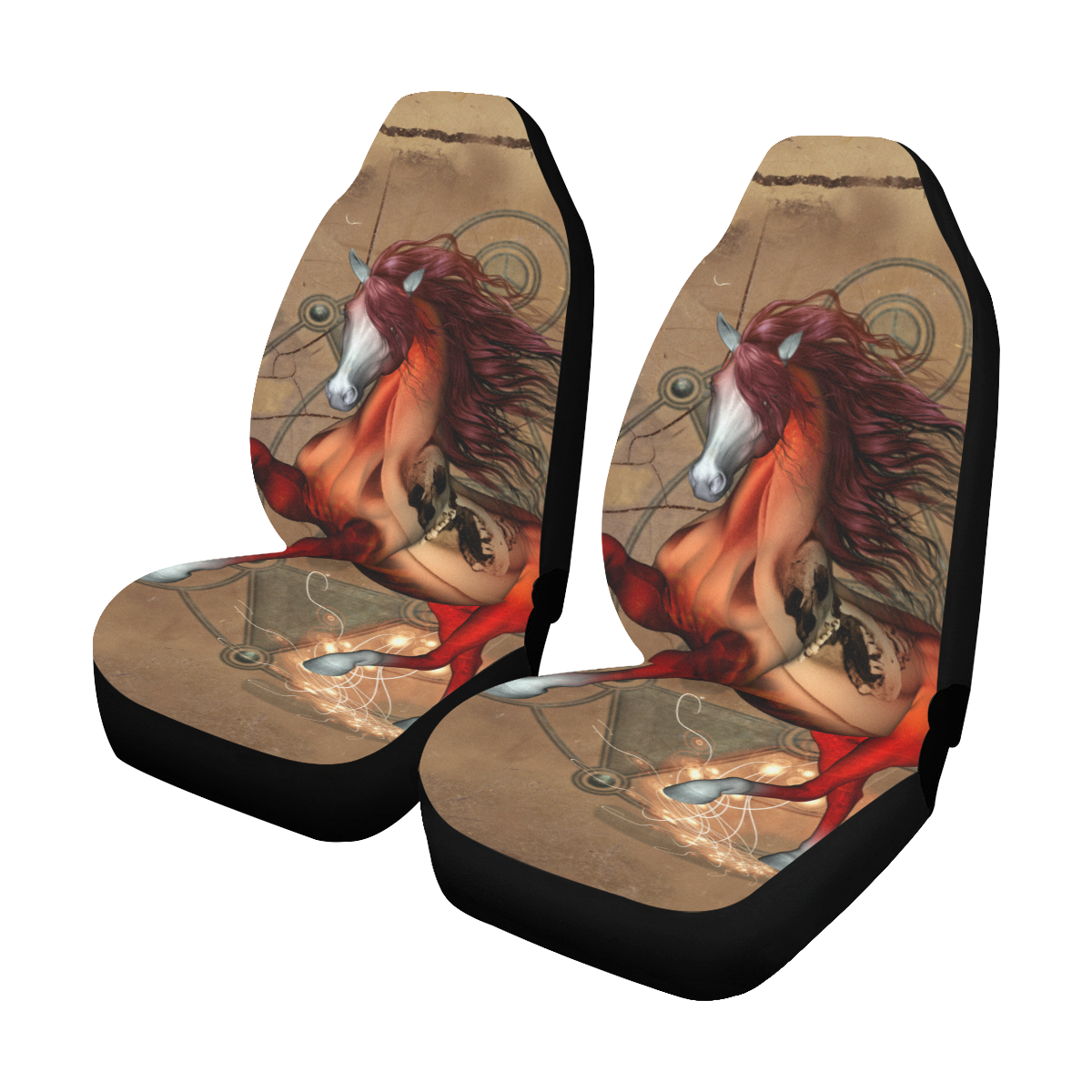 Wonderful horse with skull, red colors Car Seat Covers (Set of 2)