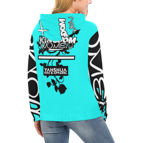 Teal Blue All Over Print Hoodie for Women (USA Size) (Model H13)
