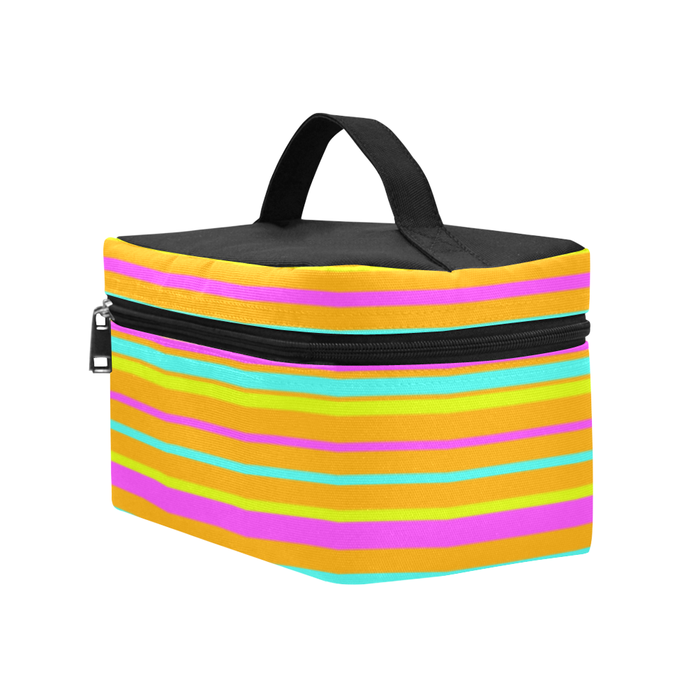 Neon Stripes  Tangerine Turquoise Yellow Pink Cosmetic Bag/Large (Model 1658)