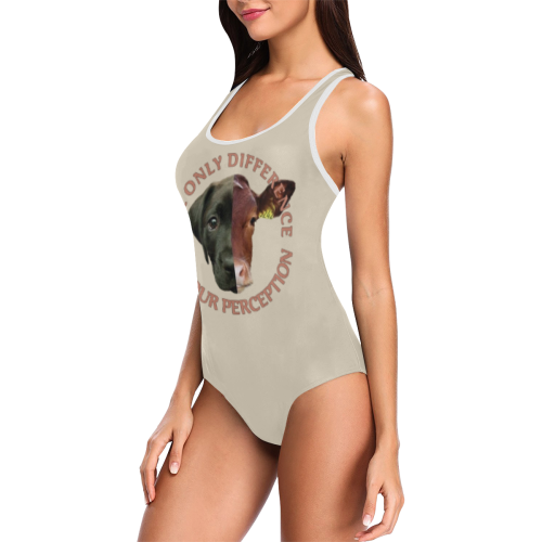 Vegan Cow and Dog Design with Slogan Vest One Piece Swimsuit (Model S04)