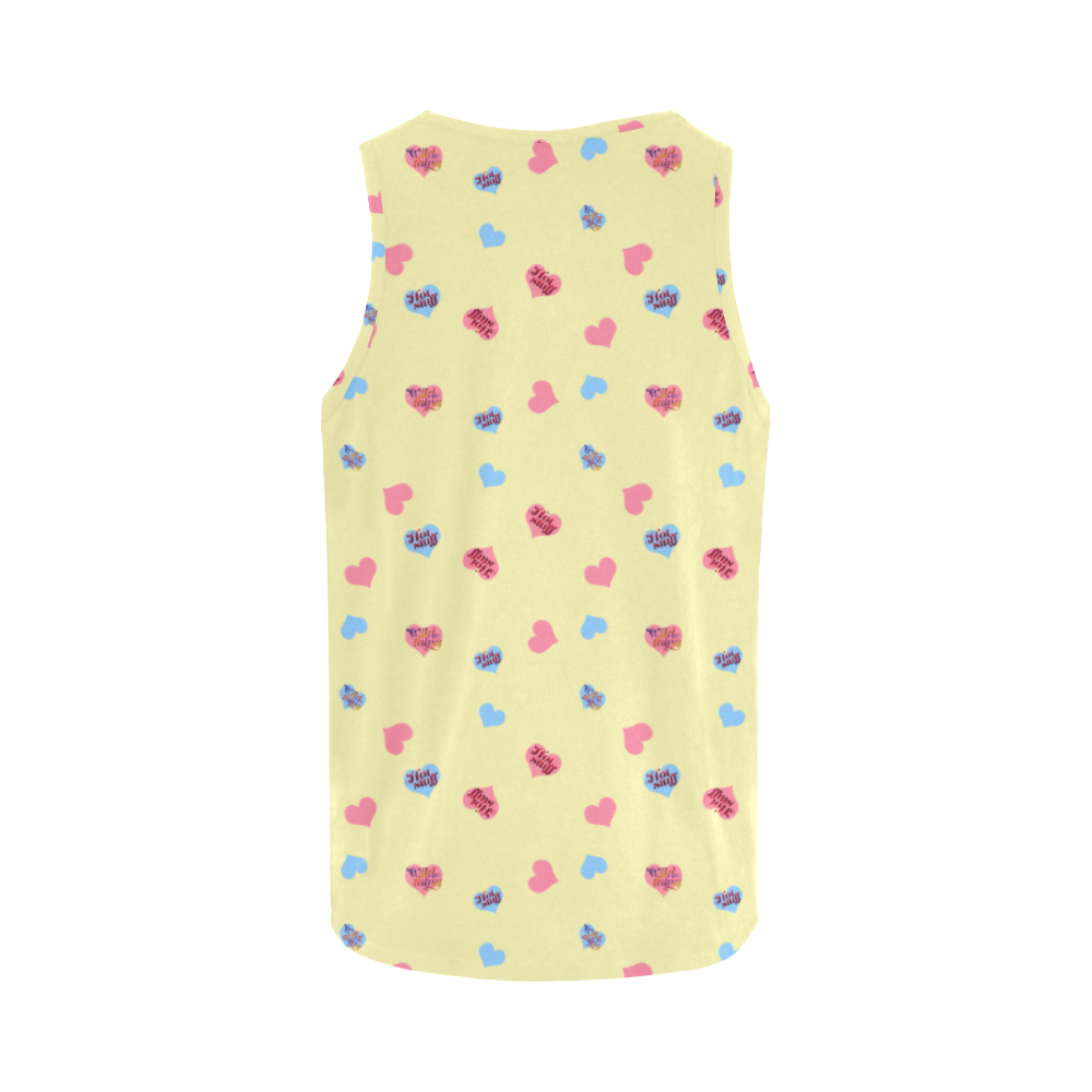Pink-Blue-Hearts Wild-Thing Hot-Stuff on Yellow All Over Print Tank Top for Women (Model T43)