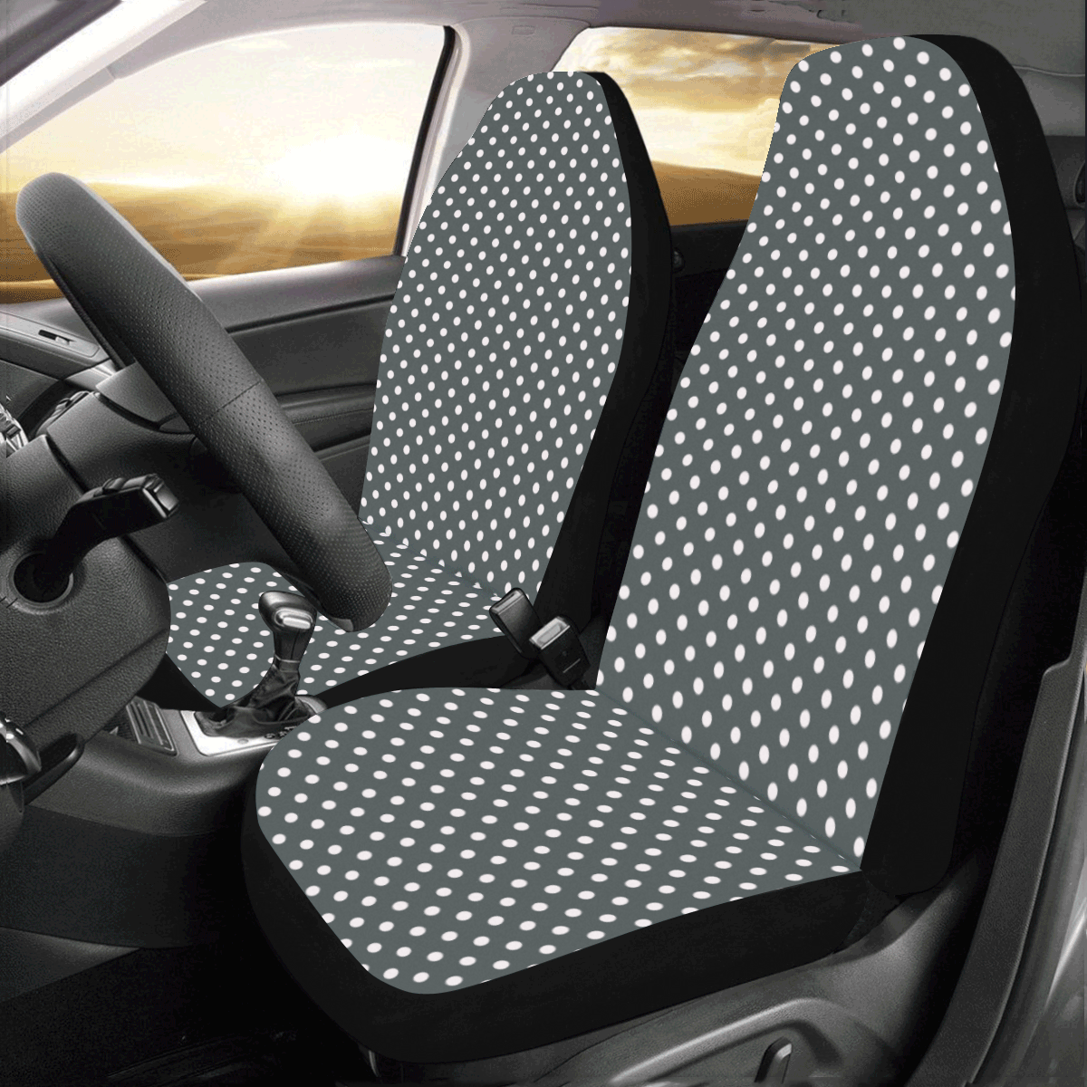 Silver polka dots Car Seat Covers (Set of 2)