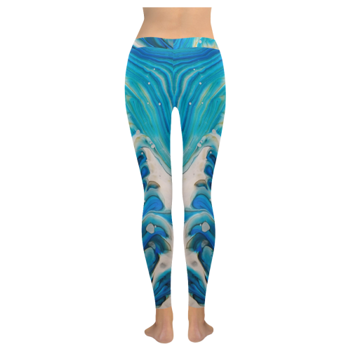 blue feathers Women's Low Rise Leggings (Invisible Stitch) (Model L05)