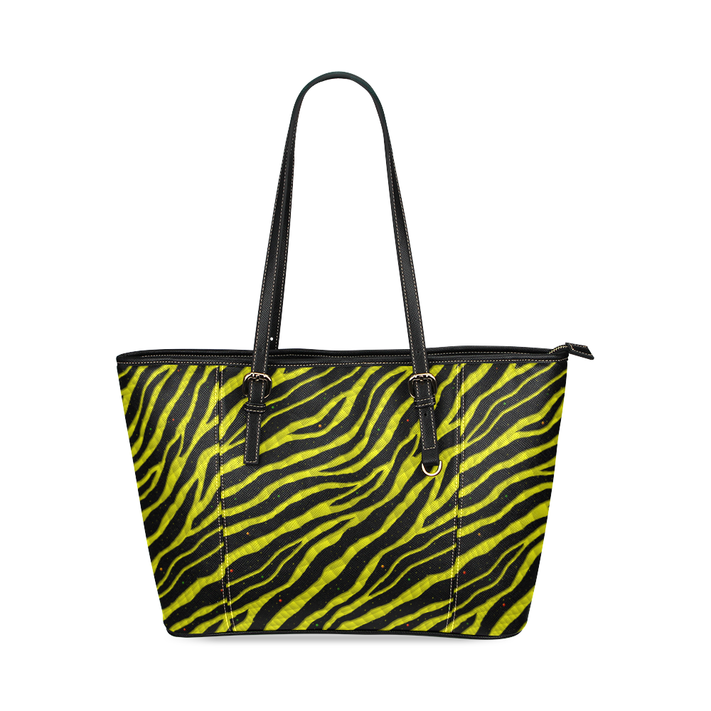 Ripped SpaceTime Stripes - Yellow Leather Tote Bag/Large (Model 1640)