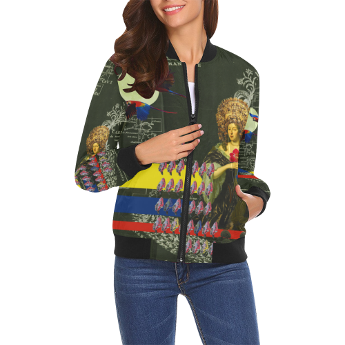 THE FLOWERS OF THE QUEEN All Over Print Bomber Jacket for Women (Model H19)