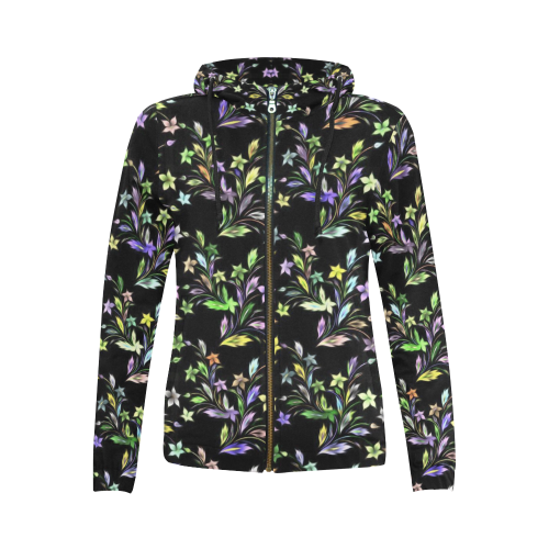 Vivid floral pattern 4182C by FeelGood All Over Print Full Zip Hoodie for Women (Model H14)