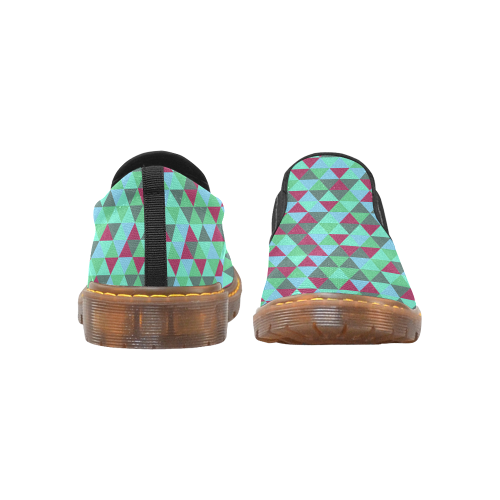 retro teal green geometric pattern Martin Women's Slip-On Loafer/Large Size (Model 12031)