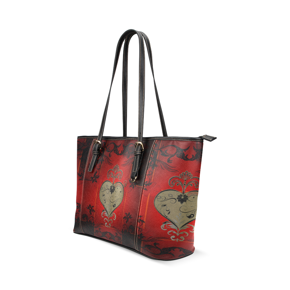 Wonderful decorative heart Leather Tote Bag/Small (Model 1640)