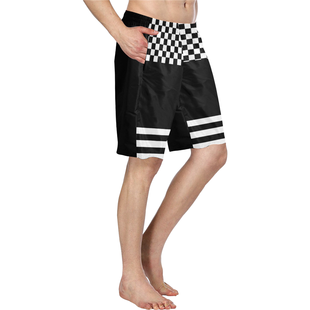 Black and White Stripes and Checkered Plaid Men's Swim Trunk (Model L21)