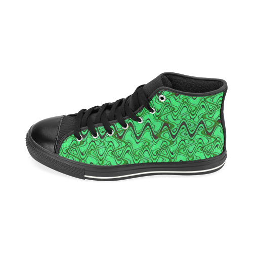 Green and Black Waves pattern design High Top Canvas Women's Shoes/Large Size (Model 017)