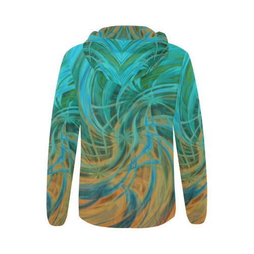 Guava Juice - turquoise green blue gradient circle line abstract pattern All Over Print Full Zip Hoodie for Women (Model H14)