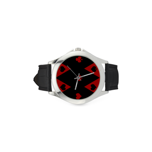 Las Vegas Black Red Play Card Shapes Women's Classic Leather Strap Watch(Model 203)