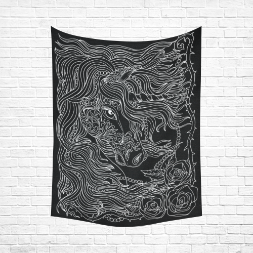 Black And White Unicorn Blacklight Rave Fantasy Cotton Linen Wall Tapestry 60"x 80"