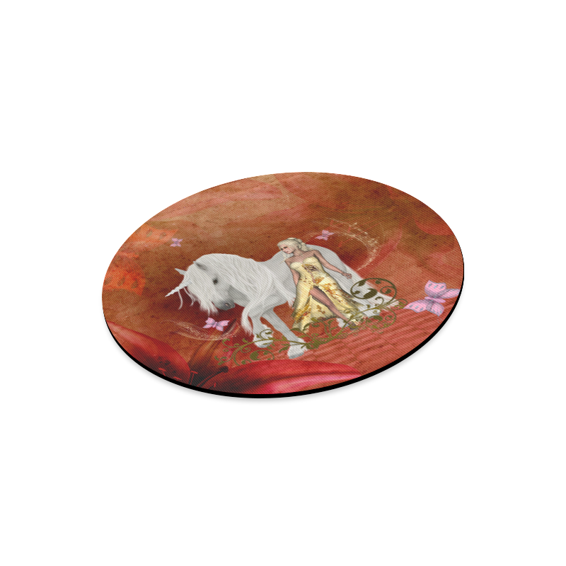 Unicorn with fairy and butterflies Round Mousepad