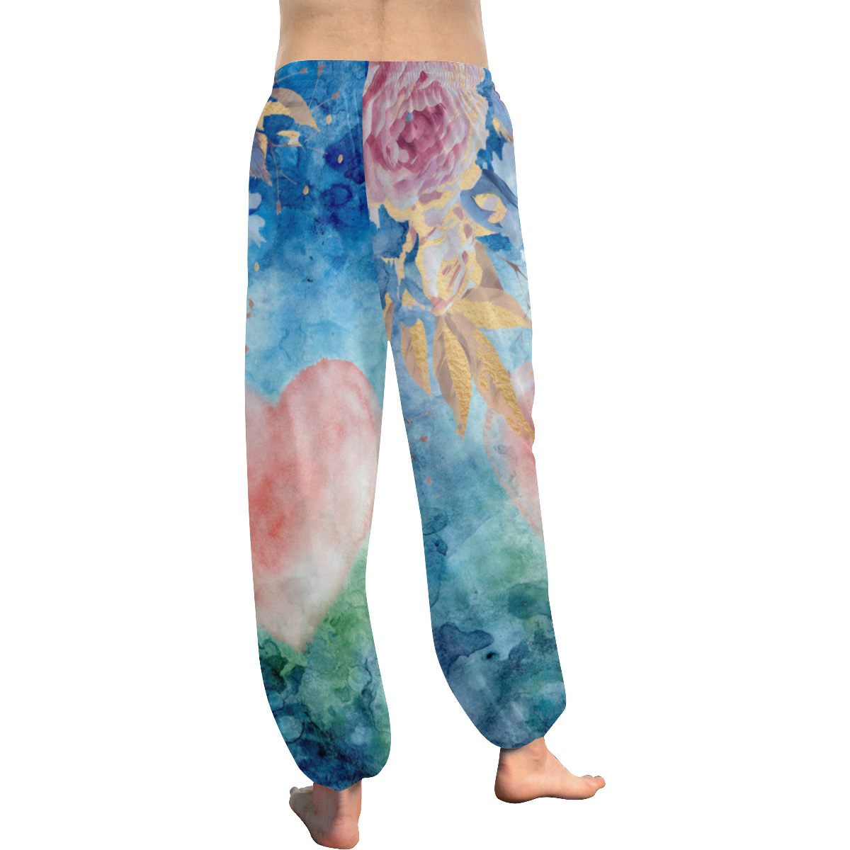 Heart and flowers - Pink and Blue Women's All Over Print Harem Pants (Model L18)