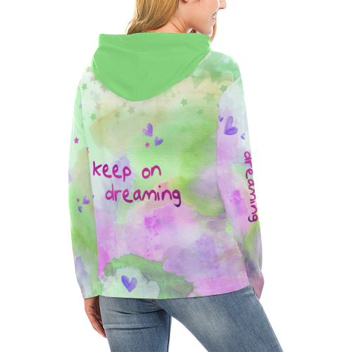 KEEP ON DREAMING - lilac and green All Over Print Hoodie for Women (USA Size) (Model H13)