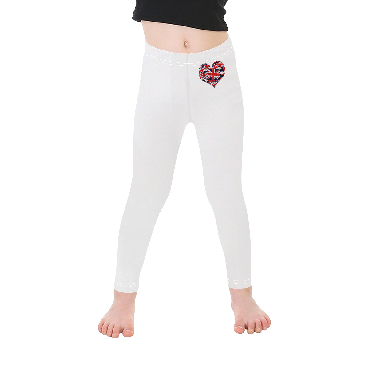 Union Jack British UK Flag Heart White Kid's Ankle Length Leggings (Model L06)