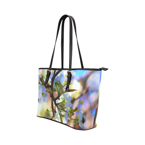 Pear Tree Blossoms Leather Tote Bag/Small (Model 1651)