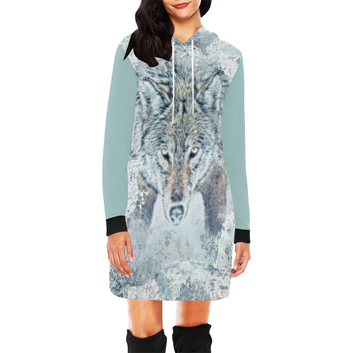 Snow Wolf All Over Print Hoodie Mini Dress (Model H27)