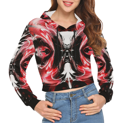 xxsml Red Rave Unit All Over Print Crop Hoodie for Women (Model H22)