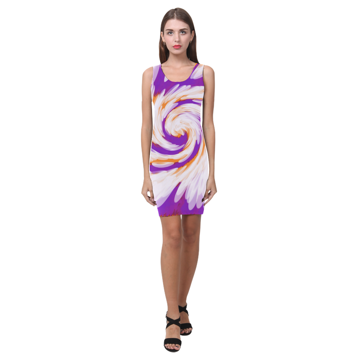 Purple Orange Tie Dye Swirl Abstract Medea Vest Dress (Model D06)
