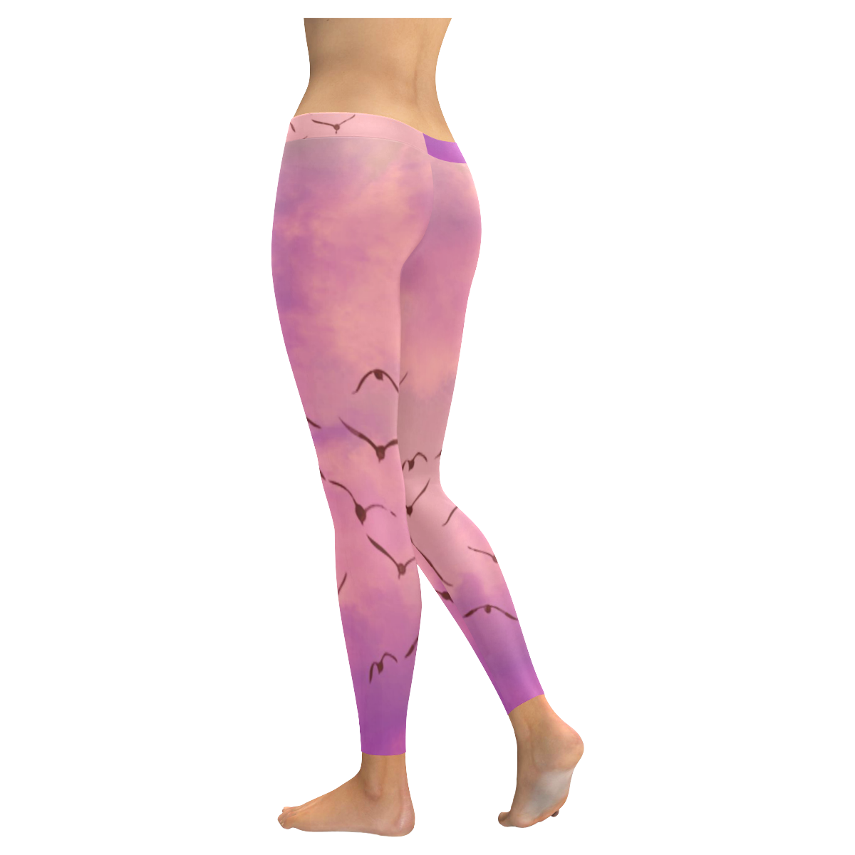 Trendy Birds, pink by JamColors Women's Low Rise Leggings (Invisible Stitch) (Model L05)