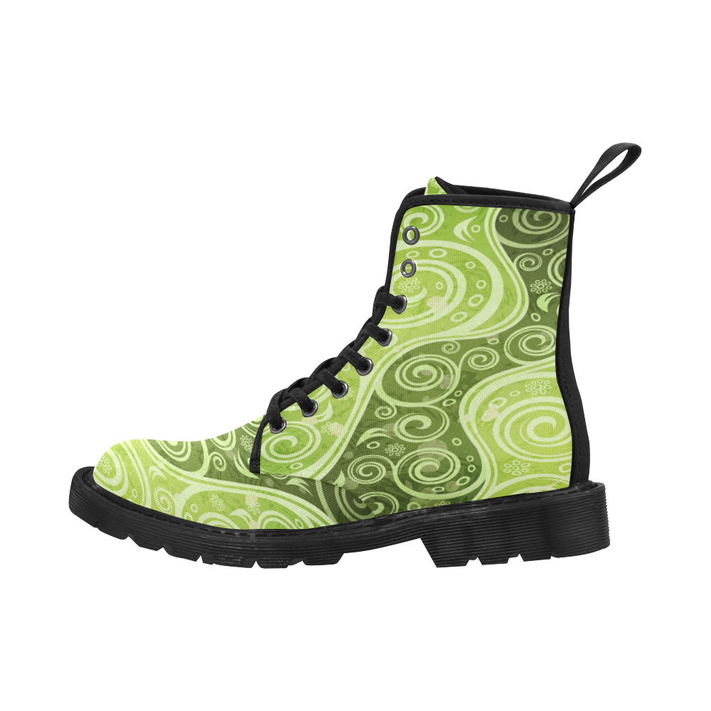 Abstract-Vintage-Floral-Green Martin Boots for Women (Black) (Model 1203H)