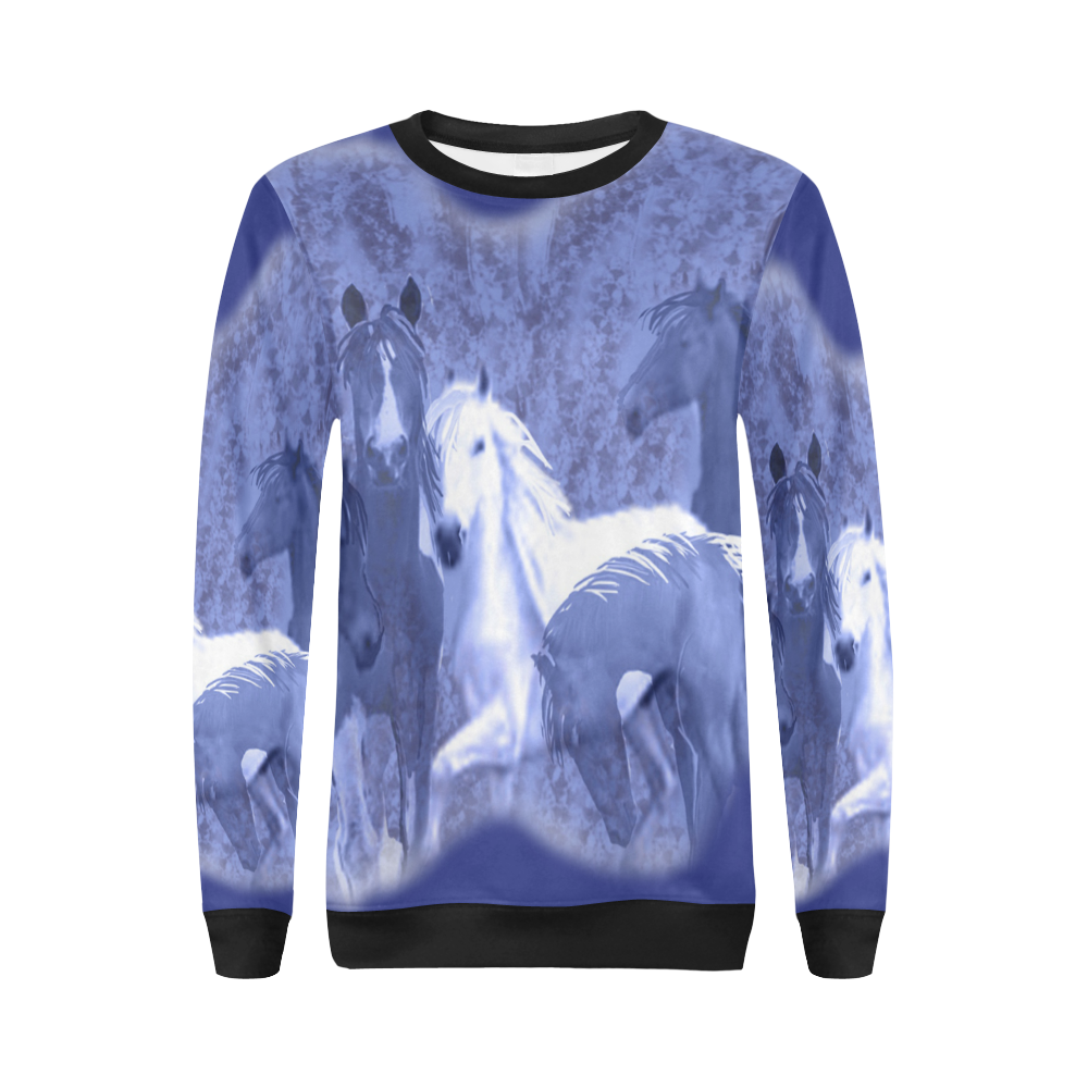 Blue Horses Sweatshirt All Over Print Crewneck Sweatshirt for Women (Model H18)