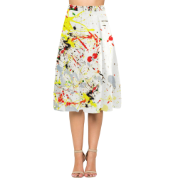 Black, Red, Yellow Paint Splatter Aoede Crepe Skirt (Model D16)