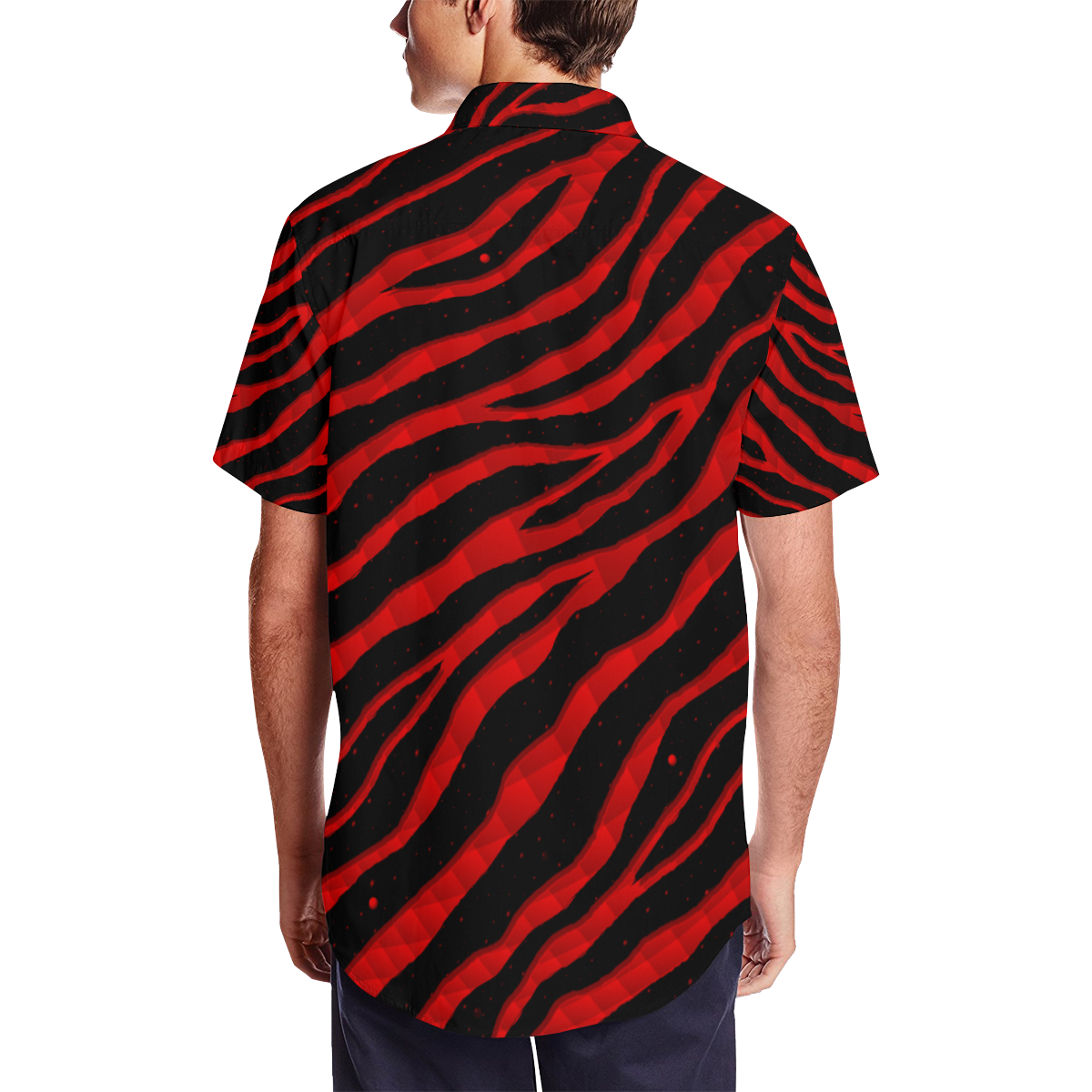 Ripped SpaceTime Stripes - Red Men's Short Sleeve Shirt with Lapel Collar (Model T54)