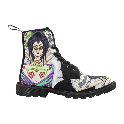 Geisha Sugar Skull Martin Boots for Women (Black) (Model 1203H)