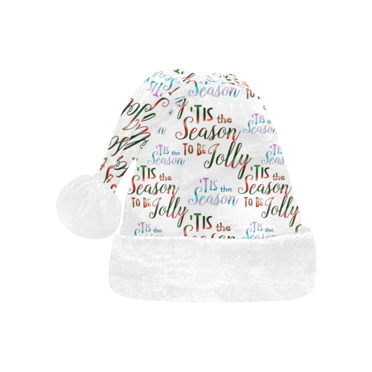 xmas Text Tis The Season Pattern on White Santa Hat