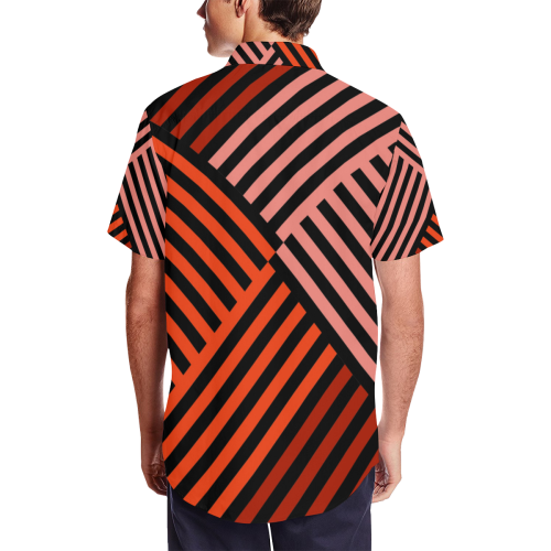 Diagonal Striped Pattern Men's Short Sleeve Shirt with Lapel Collar (Model T54)