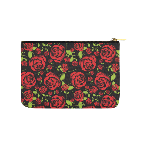 Red Roses on Black Carry-All Pouch 9.5''x6''