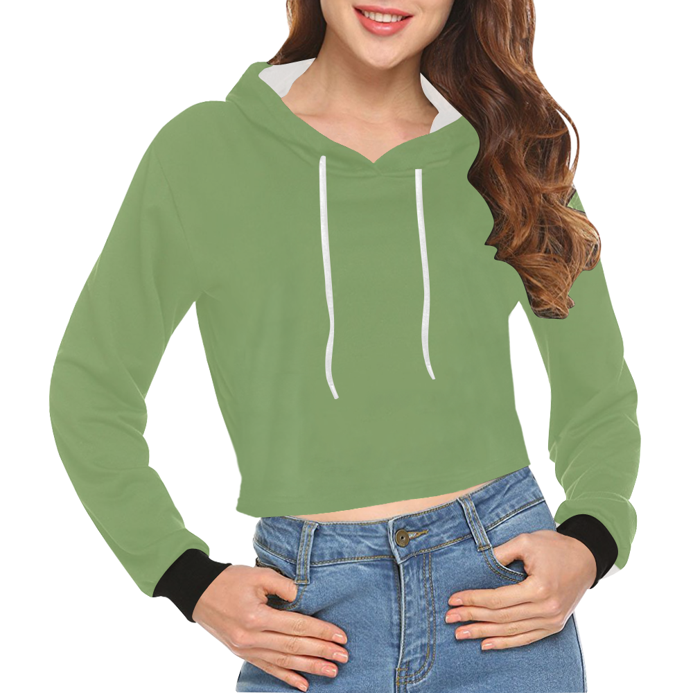 color asparagus All Over Print Crop Hoodie for Women (Model H22)