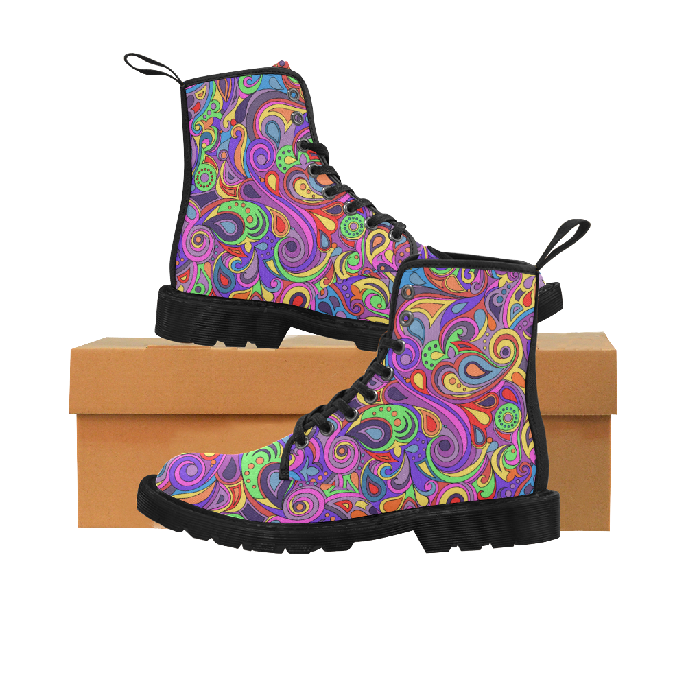 Psychedelic Hippy Doodle by ArtformDesigns Martin Boots for Women (Black) (Model 1203H)