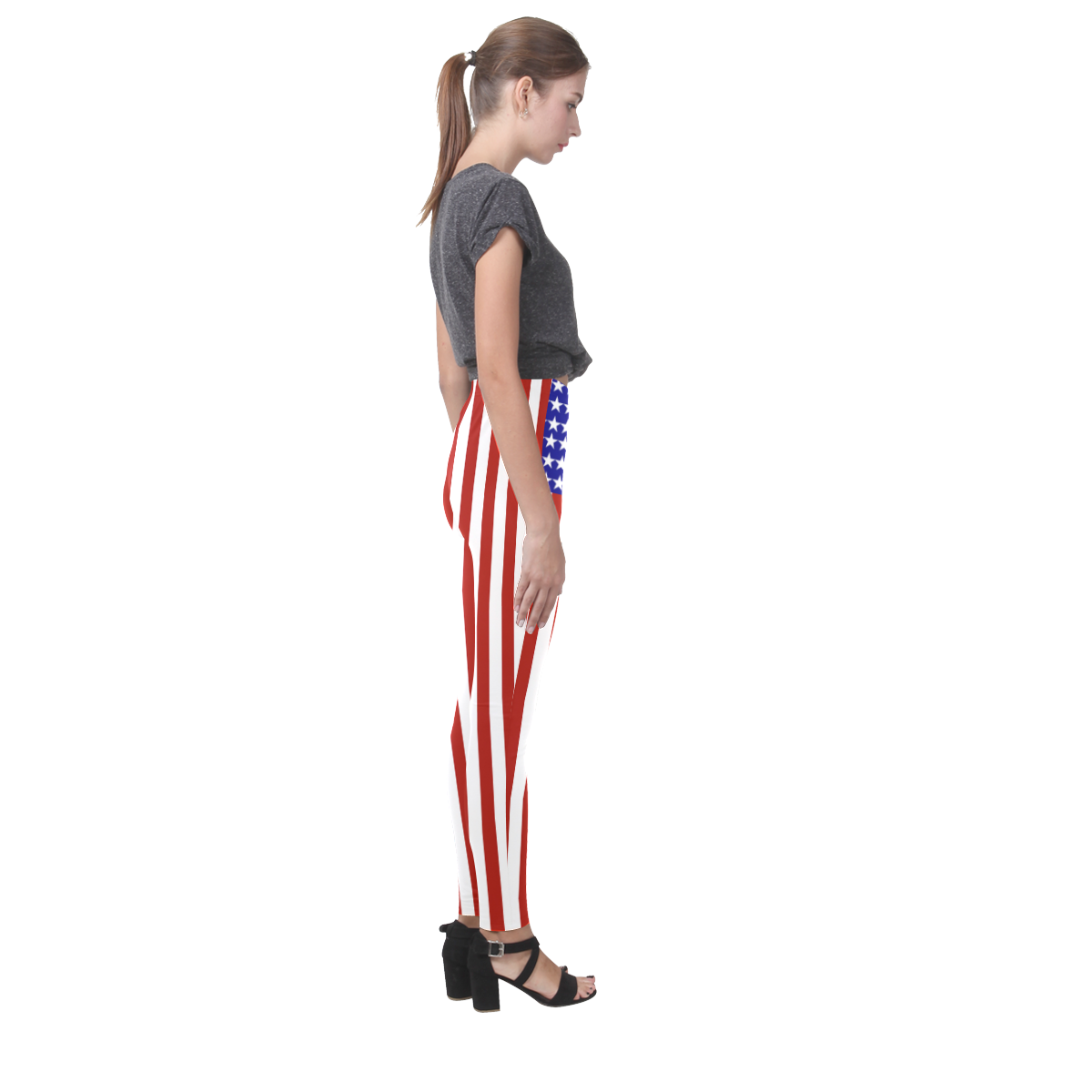 USA Patriotic Red & White Stripes Cassandra Women's Leggings (Model L01)